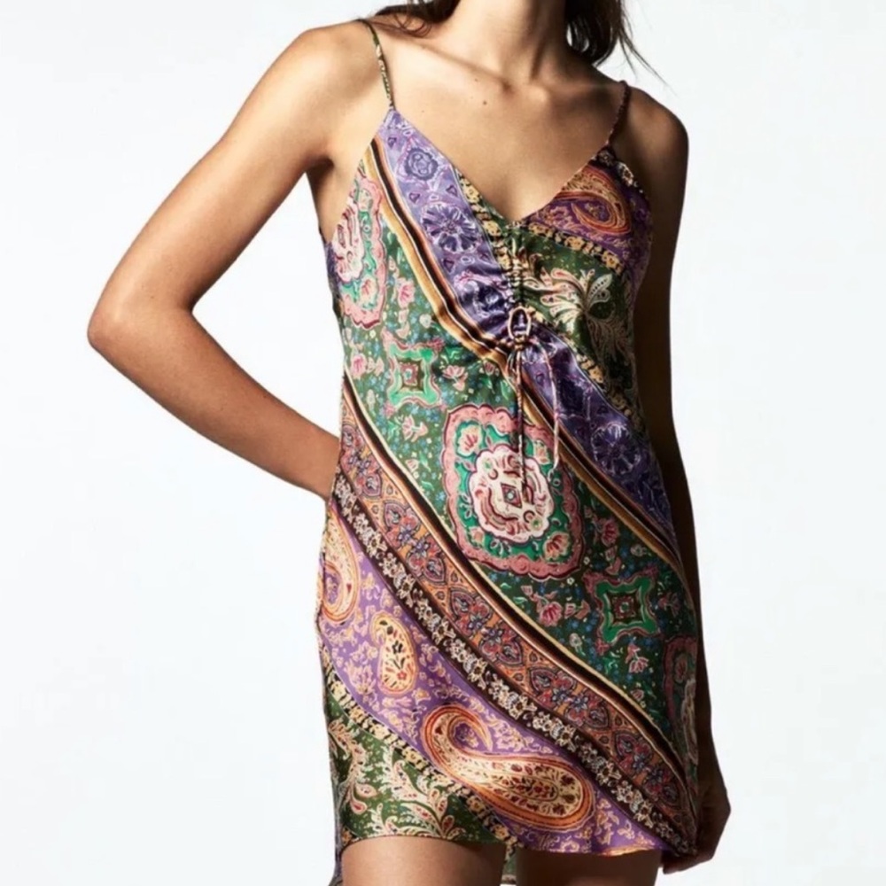 Zara Printed Satin Mini Dress